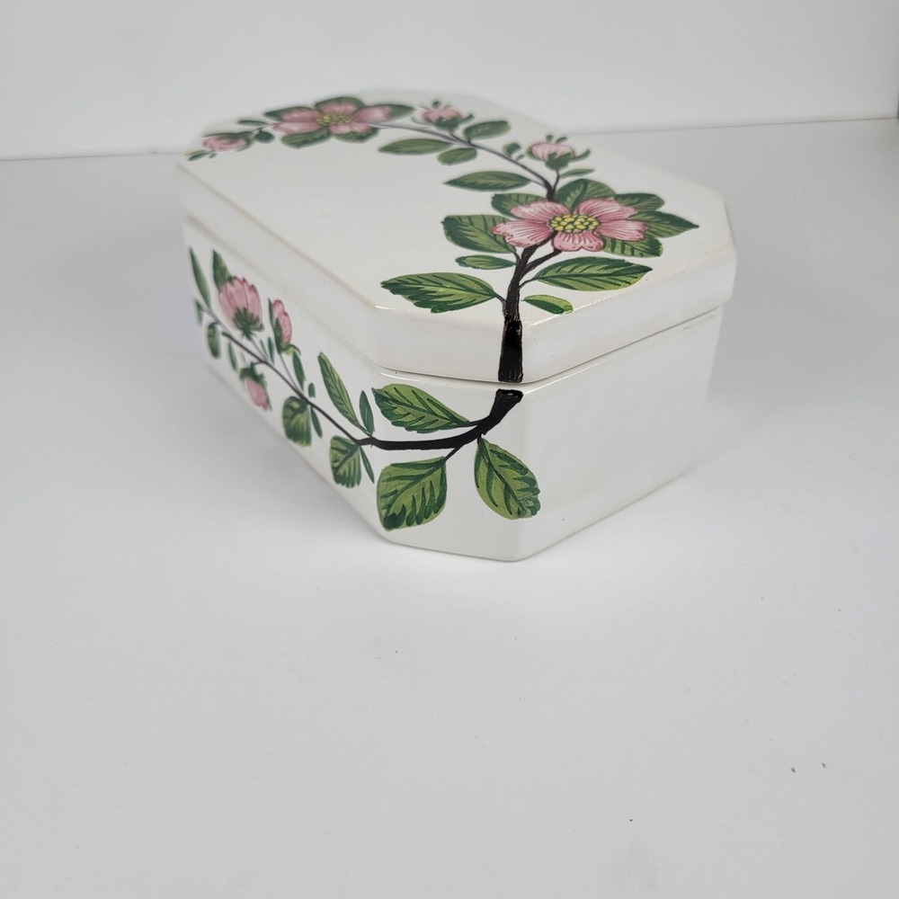 Vtg Costa Italy Jewelry Trinket Box Hand-Painted Ceramic Floral Lidded Signed - Picture 3 of 11